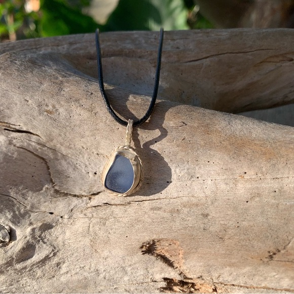 Blue Wave Sea glass Handmade 995 925 silver soldered necklace beach bohemian - Picture 1 of 7